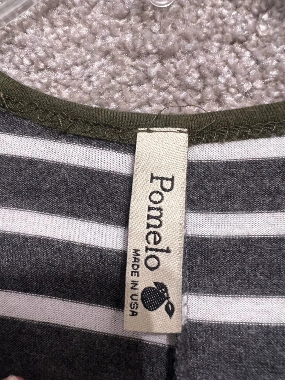 Pomelo Girls Striped Round Hem Dress Green Sleeves Grey White Stripes Size XS